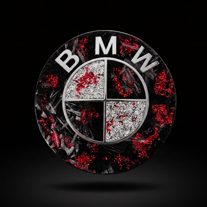 Crimson Frost — Forged Carbon Badge — one-of-one forged carbon roundel by REVMODE