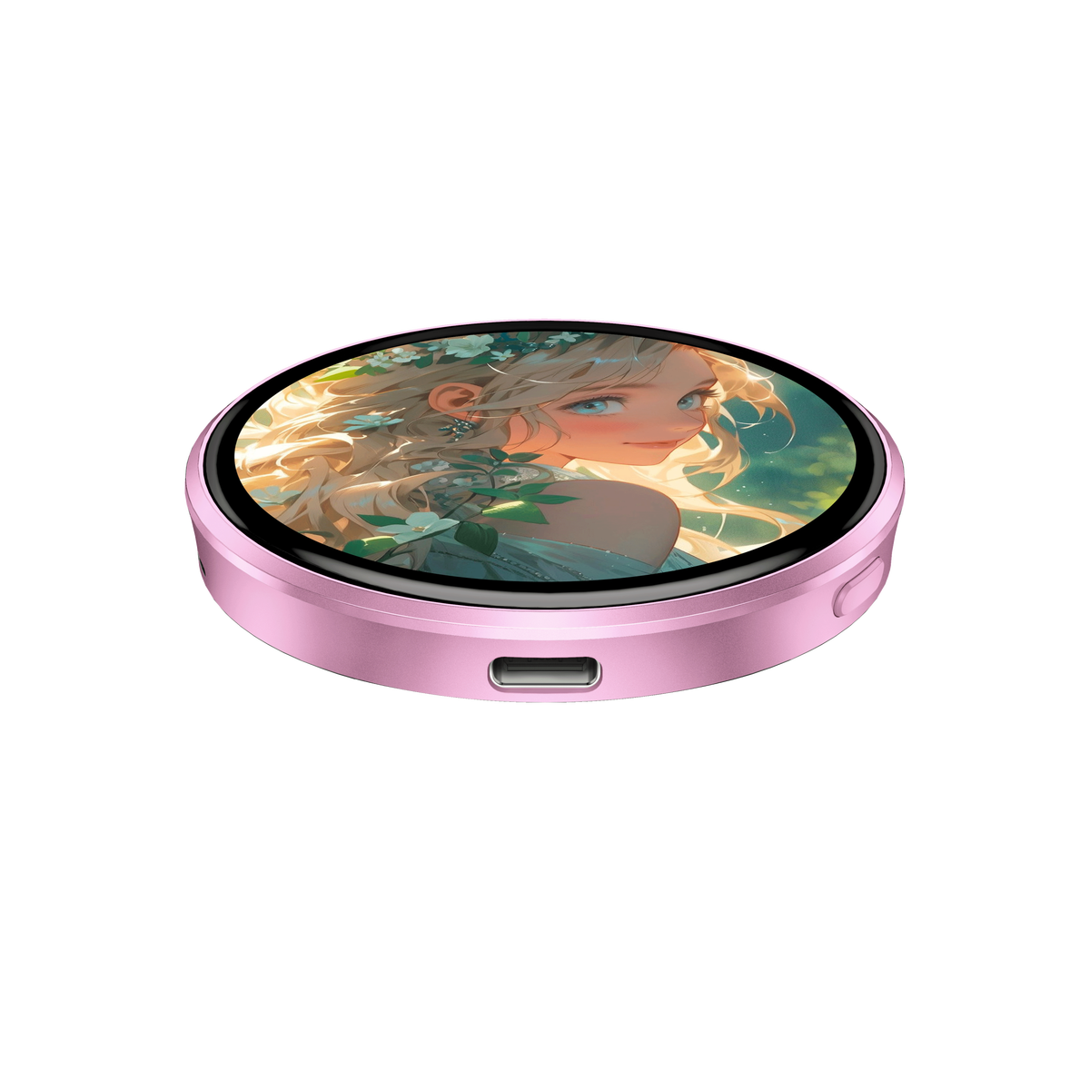 HALO Pin in blush pink, 1.85 inch round HD screen