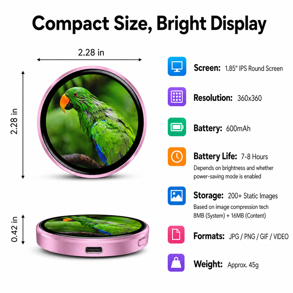 HALO Pin size and specs — 2.28 inch across, 0.42 inch thin